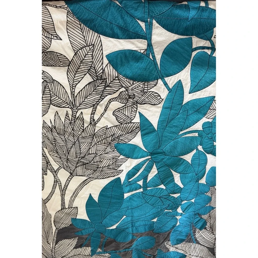 Vintage West Elm Sketchbook Floral King Duvet Cover Sham Set 3 PCS Blue Gray